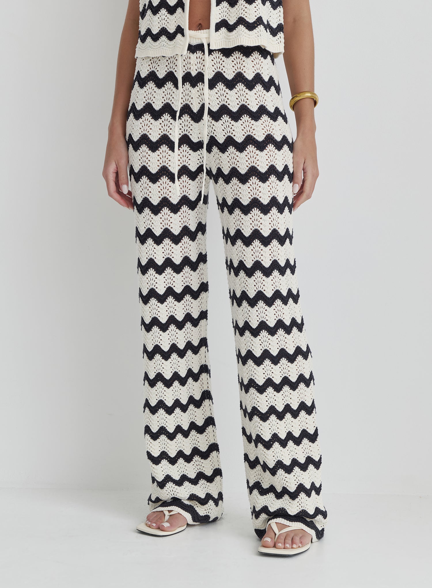 Navy And Cream Wave Crochet Trouser